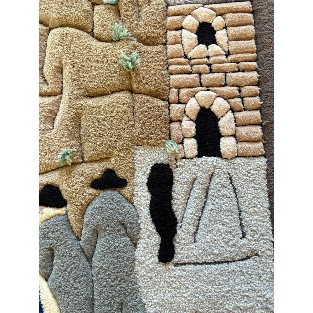 VTG TEFEN CARPETS ISRAELI WAILING WALL  TAPESTRY WOOL Wall Hanging 2.3' By 3.75'